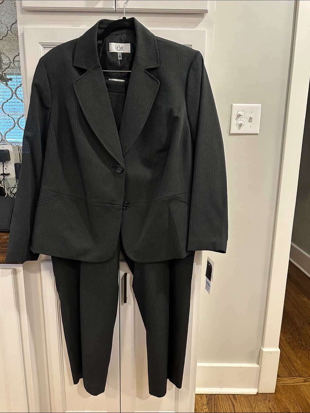 Le Suit Charcoal Pinstripe Women's 2 Piece suit NWT